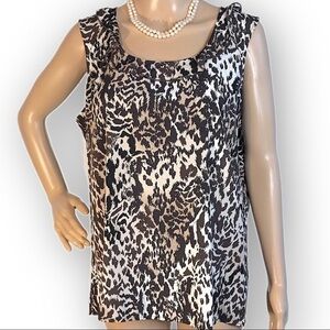 St. John silk animal cheetah leopard print tank blouse 14 sleeveless ruffle